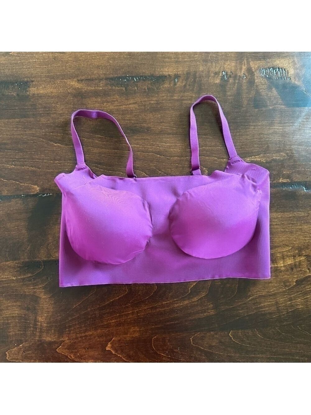 Maidenform wire free bra with removable padded cups adjustable straps‎ purple sm